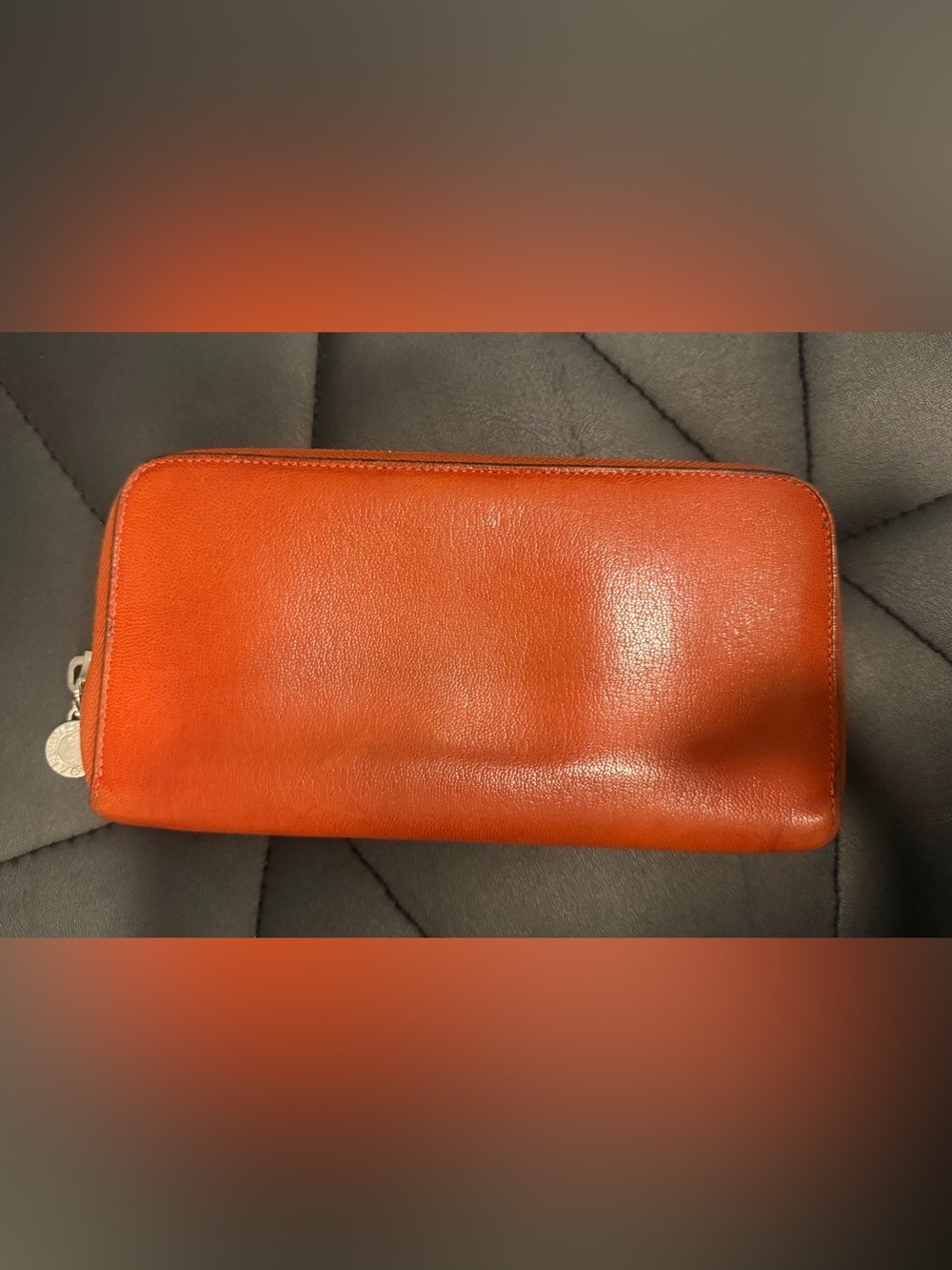 Bulgari Orange Leather Zip Wallet